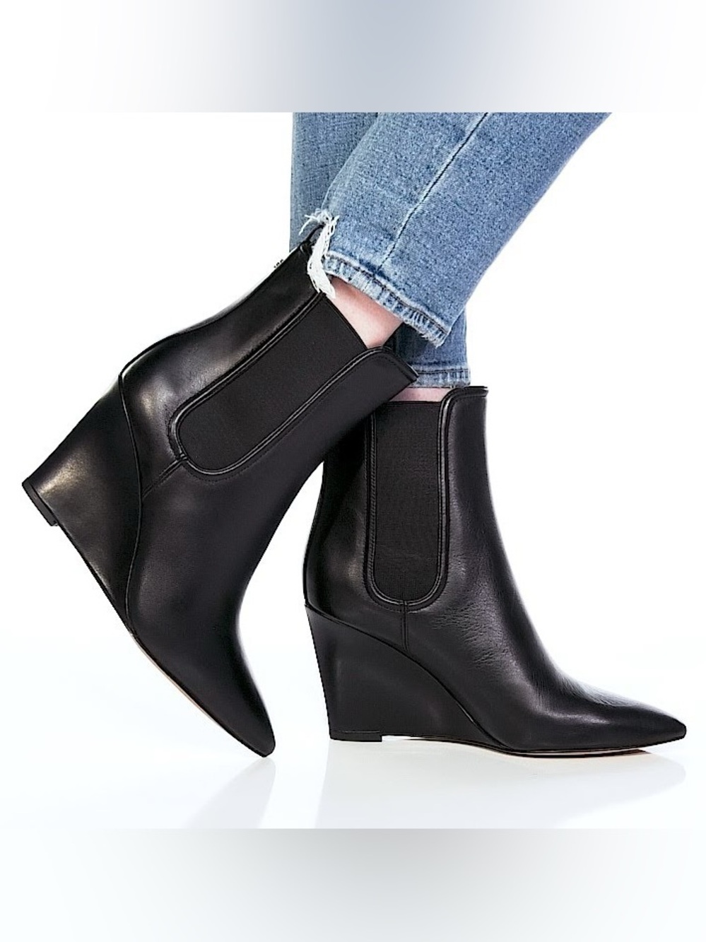 Veronica Beard Iluska Black Leather Wedge Chelsea Boots NIB Sz 10 Pointed $550